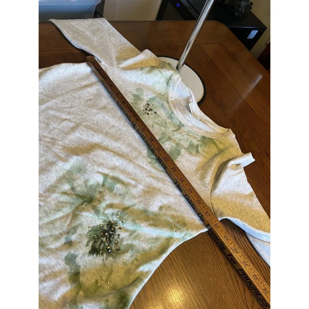 LOGO Lounge Lori Goldstein Women's Top Sz XS Green Watercolor Bedazzled Layered - Picture 6 of 10